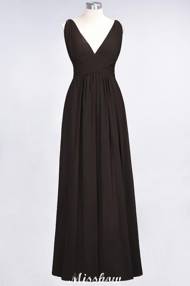 Ruffle Chiffon Sleeveless Evening Maxi Gown V-Neck Bridesmaid Dress