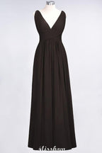 Ruffle Chiffon Sleeveless Evening Maxi Gown V-Neck Bridesmaid Dress