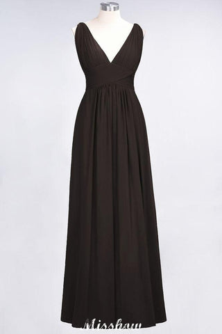 Ärmelloses Maxi-Abendkleid aus Chiffon mit Rüschen und V-Ausschnitt für Brautjungfern