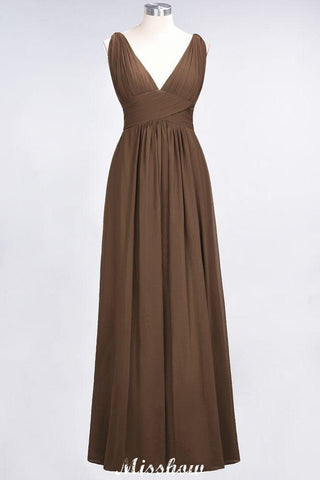 Ärmelloses Maxi-Abendkleid aus Chiffon mit Rüschen und V-Ausschnitt für Brautjungfern