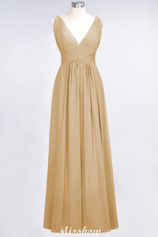 Ärmelloses Maxi-Abendkleid aus Chiffon mit Rüschen und V-Ausschnitt für Brautjungfern