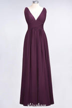 Ruffle Chiffon Sleeveless Evening Maxi Gown V-Neck Bridesmaid Dress