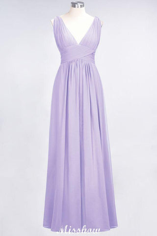 Ärmelloses Maxi-Abendkleid aus Chiffon mit Rüschen und V-Ausschnitt für Brautjungfern