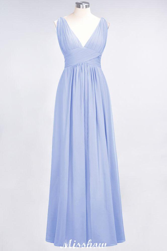 Ruffle Chiffon Sleeveless Evening Maxi Gown V-Neck Bridesmaid Dress