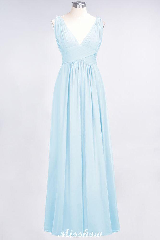 Ruffle Chiffon Sleeveless Evening Maxi Gown V-Neck Bridesmaid Dress