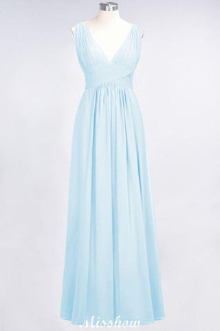 Ärmelloses Maxi-Abendkleid aus Chiffon mit Rüschen und V-Ausschnitt für Brautjungfern