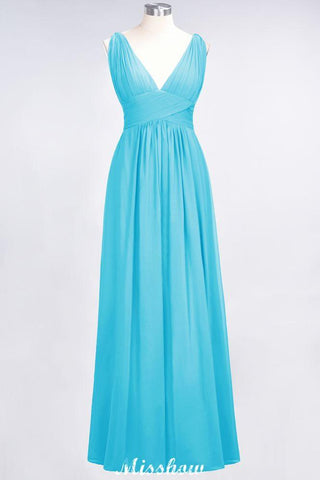 Ärmelloses Maxi-Abendkleid aus Chiffon mit Rüschen und V-Ausschnitt für Brautjungfern
