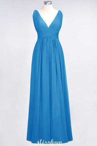 Ärmelloses Maxi-Abendkleid aus Chiffon mit Rüschen und V-Ausschnitt für Brautjungfern