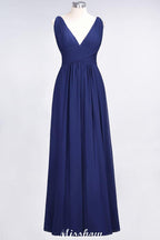 Ruffle Chiffon Sleeveless Evening Maxi Gown V-Neck Bridesmaid Dress