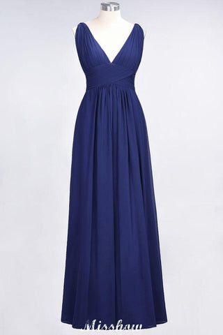 Ärmelloses Maxi-Abendkleid aus Chiffon mit Rüschen und V-Ausschnitt für Brautjungfern