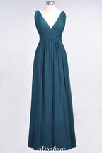 Ruffle Chiffon Sleeveless Evening Maxi Gown V-Neck Bridesmaid Dress
