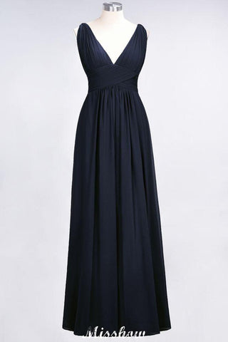 Ärmelloses Maxi-Abendkleid aus Chiffon mit Rüschen und V-Ausschnitt für Brautjungfern