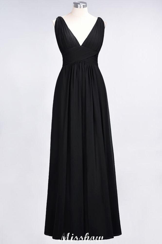 Ruffle Chiffon Sleeveless Evening Maxi Gown V-Neck Bridesmaid Dress