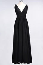 Ruffle Chiffon Sleeveless Evening Maxi Gown V-Neck Bridesmaid Dress