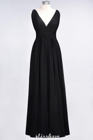 Ärmelloses Maxi-Abendkleid aus Chiffon mit Rüschen und V-Ausschnitt für Brautjungfern