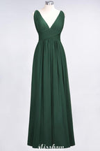 Ruffle Chiffon Sleeveless Evening Maxi Gown V-Neck Bridesmaid Dress