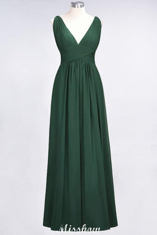 Ärmelloses Maxi-Abendkleid aus Chiffon mit Rüschen und V-Ausschnitt für Brautjungfern