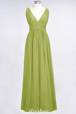 Ärmelloses Maxi-Abendkleid aus Chiffon mit Rüschen und V-Ausschnitt für Brautjungfern