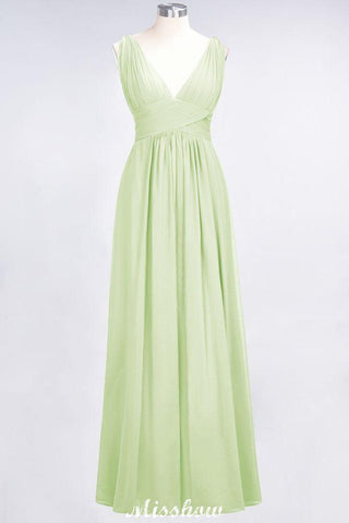 Ärmelloses Maxi-Abendkleid aus Chiffon mit Rüschen und V-Ausschnitt für Brautjungfern