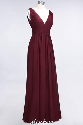 Ärmelloses Maxi-Abendkleid aus Chiffon mit Rüschen und V-Ausschnitt für Brautjungfern