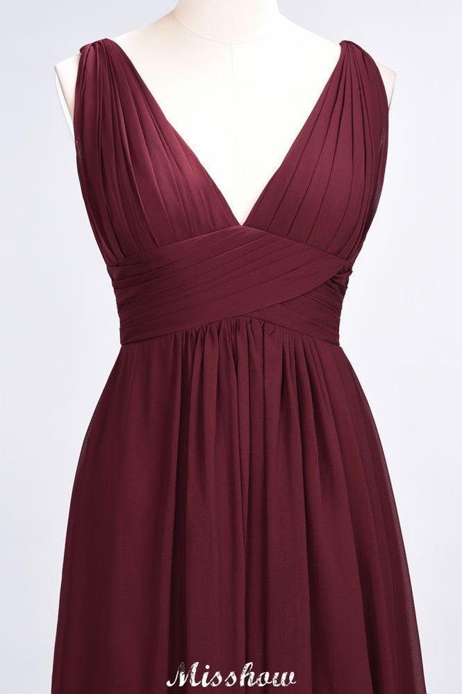Ruffle Chiffon Sleeveless Evening Maxi Gown V-Neck Bridesmaid Dress