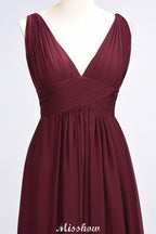 Ruffle Chiffon Sleeveless Evening Maxi Gown V-Neck Bridesmaid Dress