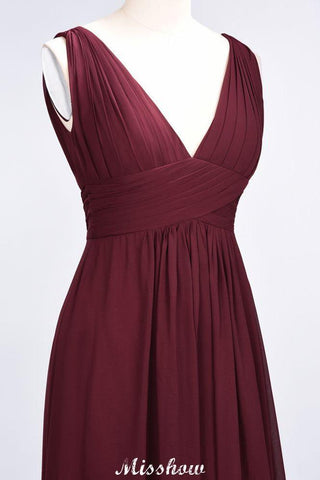 Ärmelloses Maxi-Abendkleid aus Chiffon mit Rüschen und V-Ausschnitt für Brautjungfern