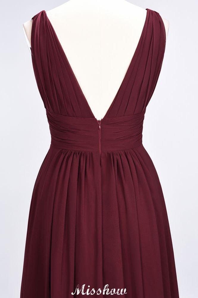 Ruffle Chiffon Sleeveless Evening Maxi Gown V-Neck Bridesmaid Dress