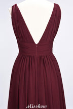 Ruffle Chiffon Sleeveless Evening Maxi Gown V-Neck Bridesmaid Dress