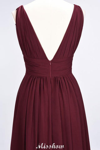 Ärmelloses Maxi-Abendkleid aus Chiffon mit Rüschen und V-Ausschnitt für Brautjungfern