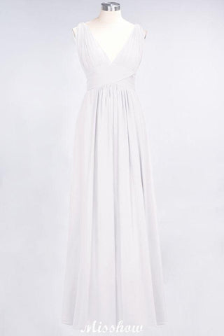 Ärmelloses Maxi-Abendkleid aus Chiffon mit Rüschen und V-Ausschnitt für Brautjungfern