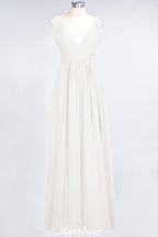 Ruffle Chiffon Sleeveless Evening Maxi Gown V-Neck Bridesmaid Dress