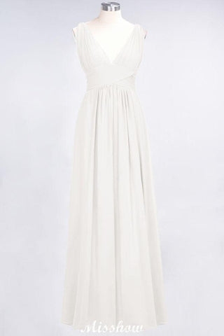 Ärmelloses Maxi-Abendkleid aus Chiffon mit Rüschen und V-Ausschnitt für Brautjungfern