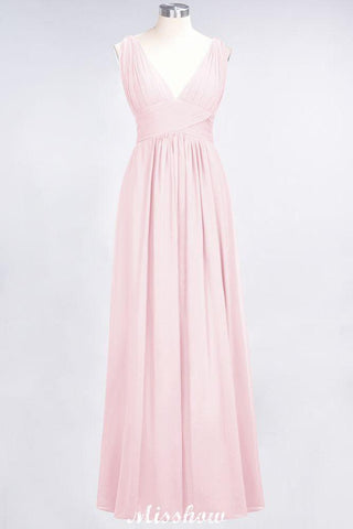 Ärmelloses Maxi-Abendkleid aus Chiffon mit Rüschen und V-Ausschnitt für Brautjungfern