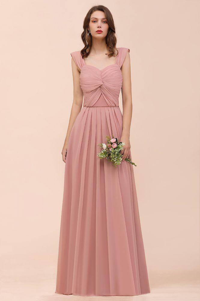Ruffle Straps A-line Maxi Dusty Pink Bridesmaid Dress for Girls