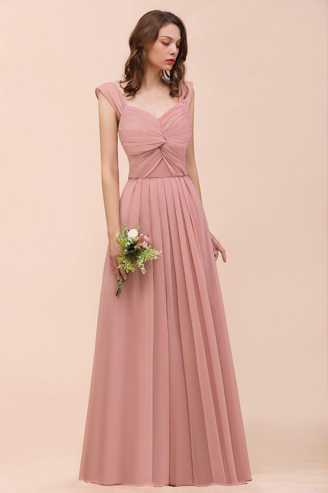 Ruffle Straps A-line Maxi Dusty Pink Bridesmaid Dress for Girls