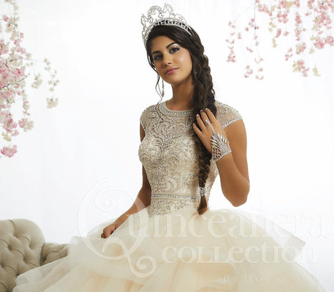Quinceanera-Kleid mit Rüschen und Flügelärmeln von House of Wu 26886