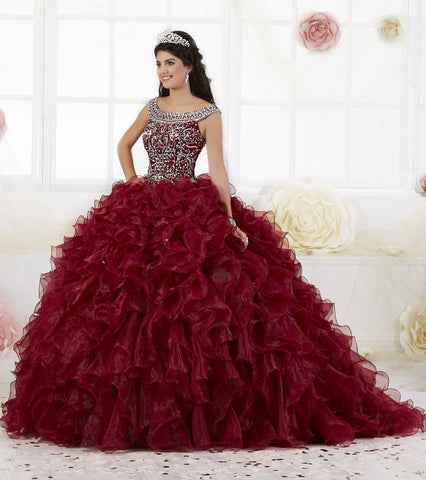 Quinceanera-Kleid mit Rüschen und Flügelärmeln von House of Wu 26897