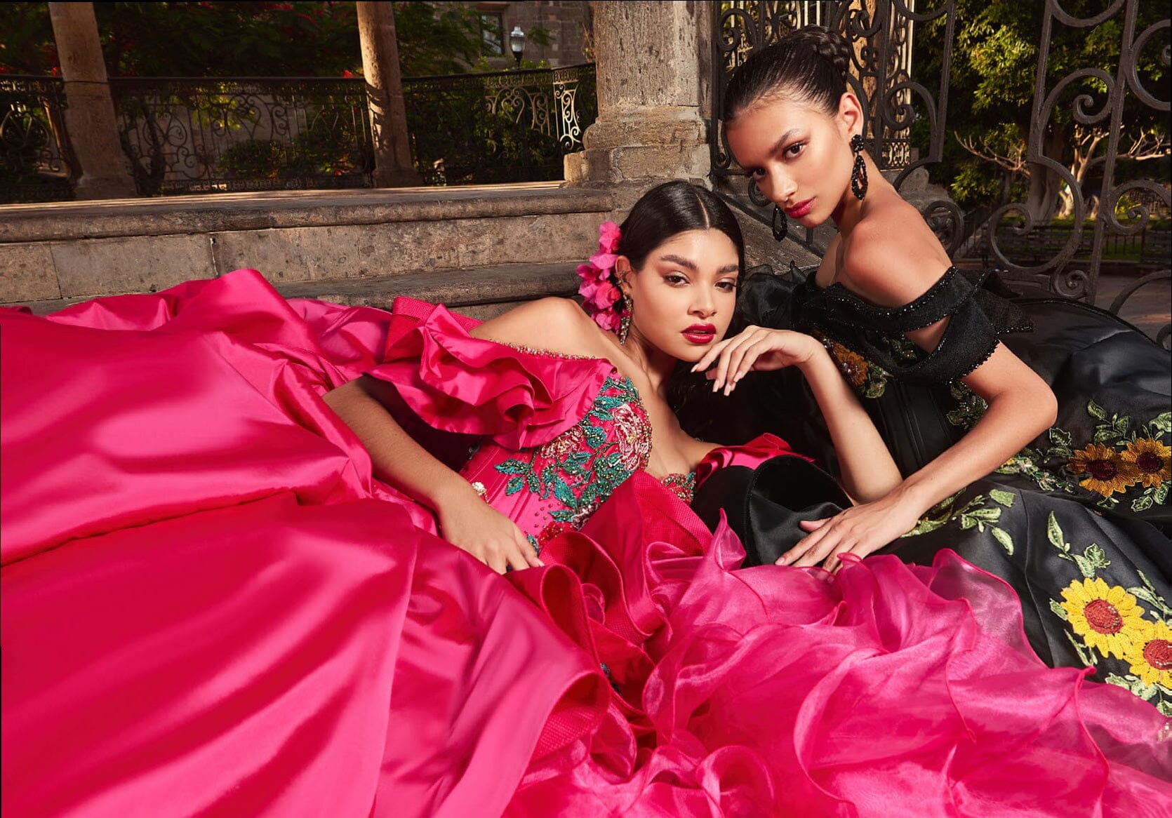 Ruffled Floral Charro Quinceanera Dress by Ragazza M44-144