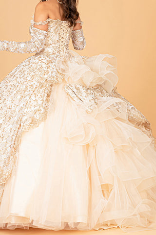 Ballkleid mit Rüschen und Blumendruck von Elizabeth K GL3072