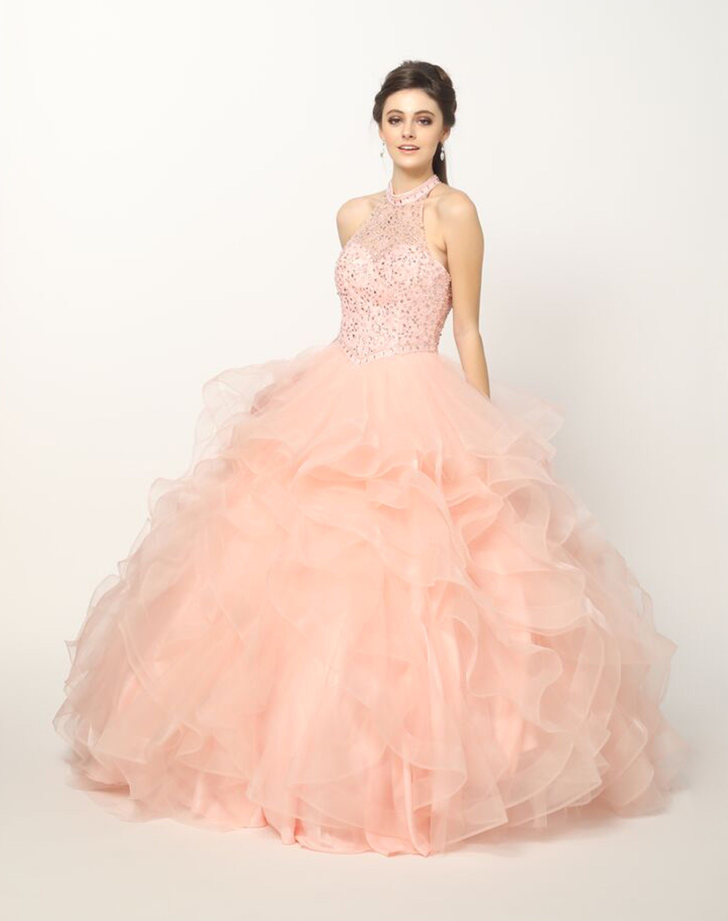 Ruffled High Neck Ball Gown by Juliet 1420