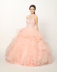 Ruffled High Neck Ball Gown by Juliet 1420