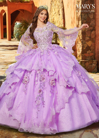 Vestido de quinceanera com folhos e renda da Alta Couture MQ3088