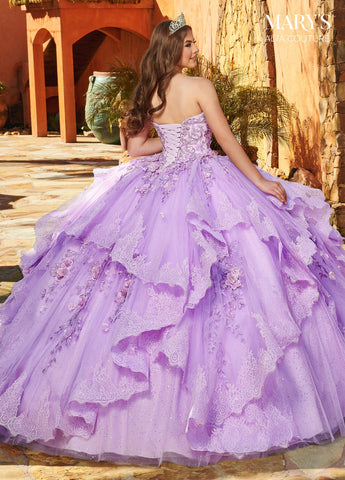 Vestido de quinceanera com folhos e renda da Alta Couture MQ3088