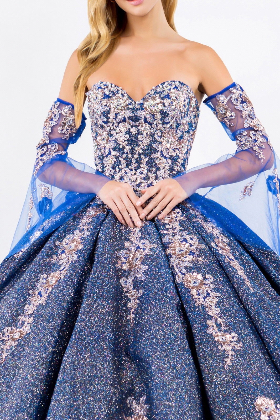 Ruffled Metallic Glitter Ball Gown by Elizabeth K GL1912