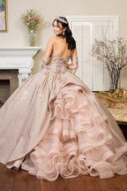 Ruffled Metallic Glitter Ball Gown by Elizabeth K GL1912