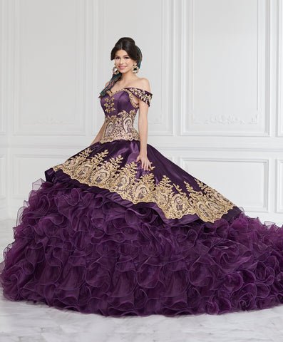 Gerüschtes, schulterfreies Charro Quinceanera-Kleid von LA Glitter 24063