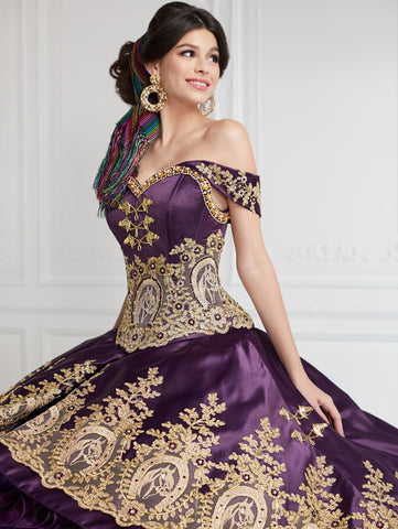 Gerüschtes, schulterfreies Charro Quinceanera-Kleid von LA Glitter 24063