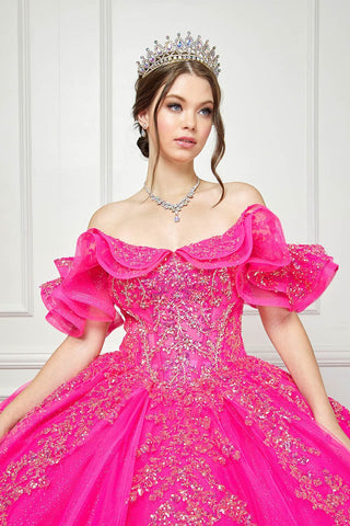 Schulterfreies Korsett-Ballkleid mit Rüschen von Petite Adele PQ1042