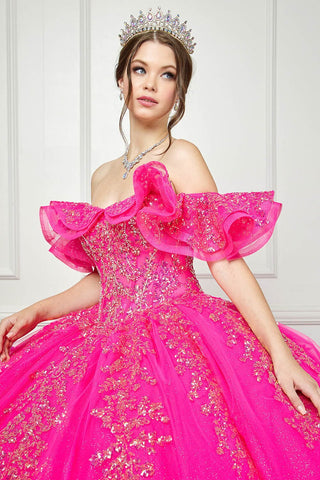Schulterfreies Korsett-Ballkleid mit Rüschen von Petite Adele PQ1042